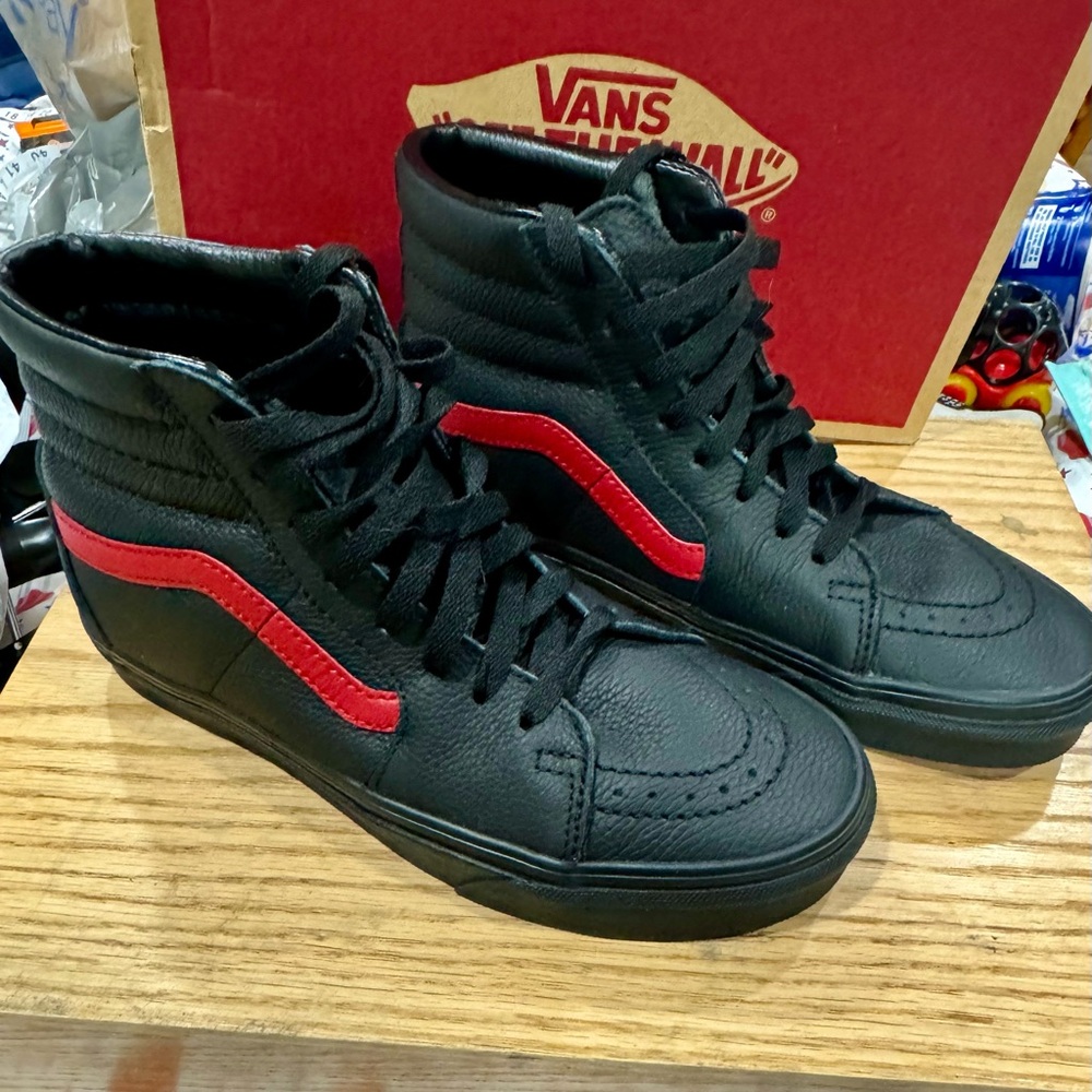 Vans  Black and Red chillipepper all leather size 6.5 NWB